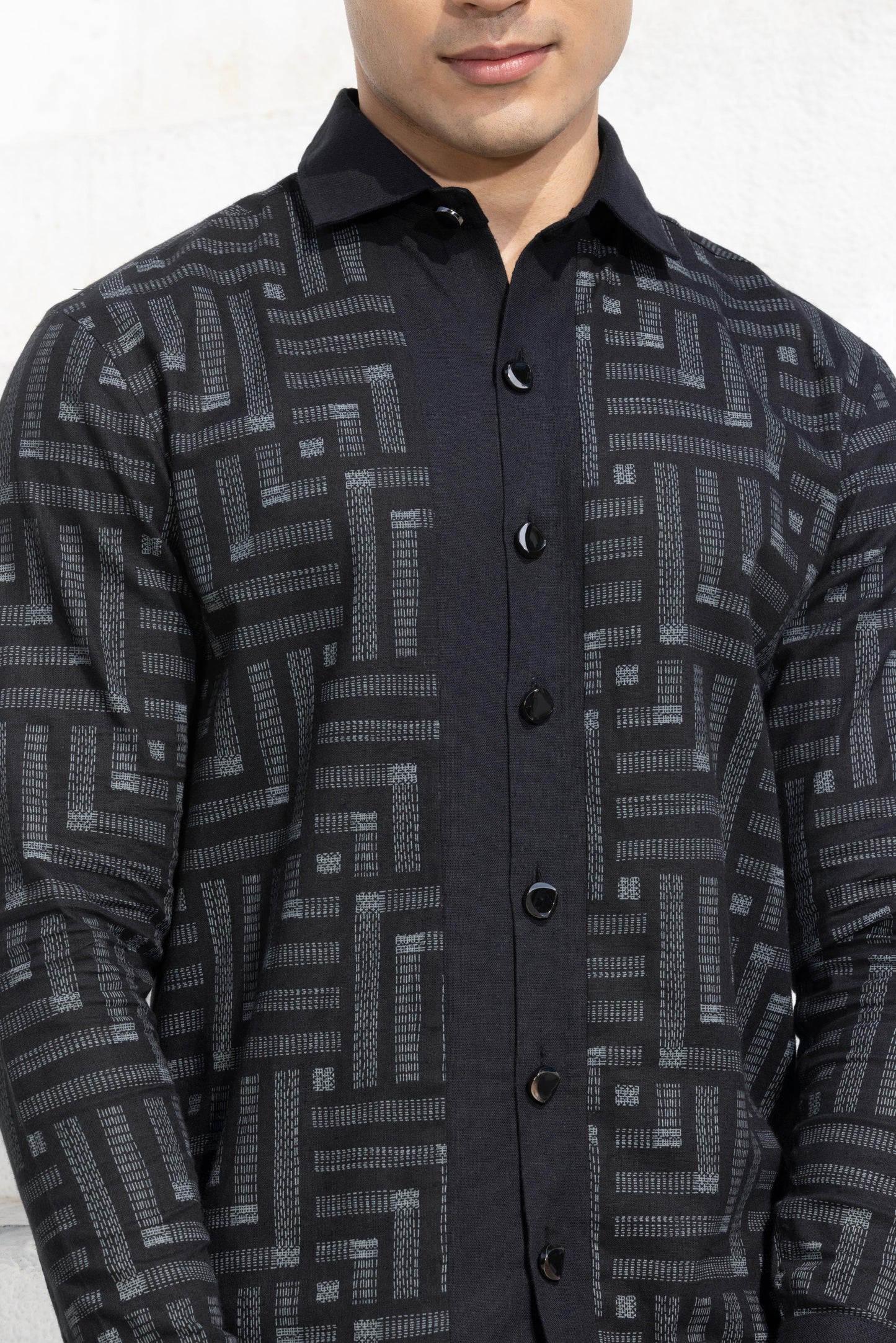 Onyx Linen Ensemble Cut And Sew Shirt