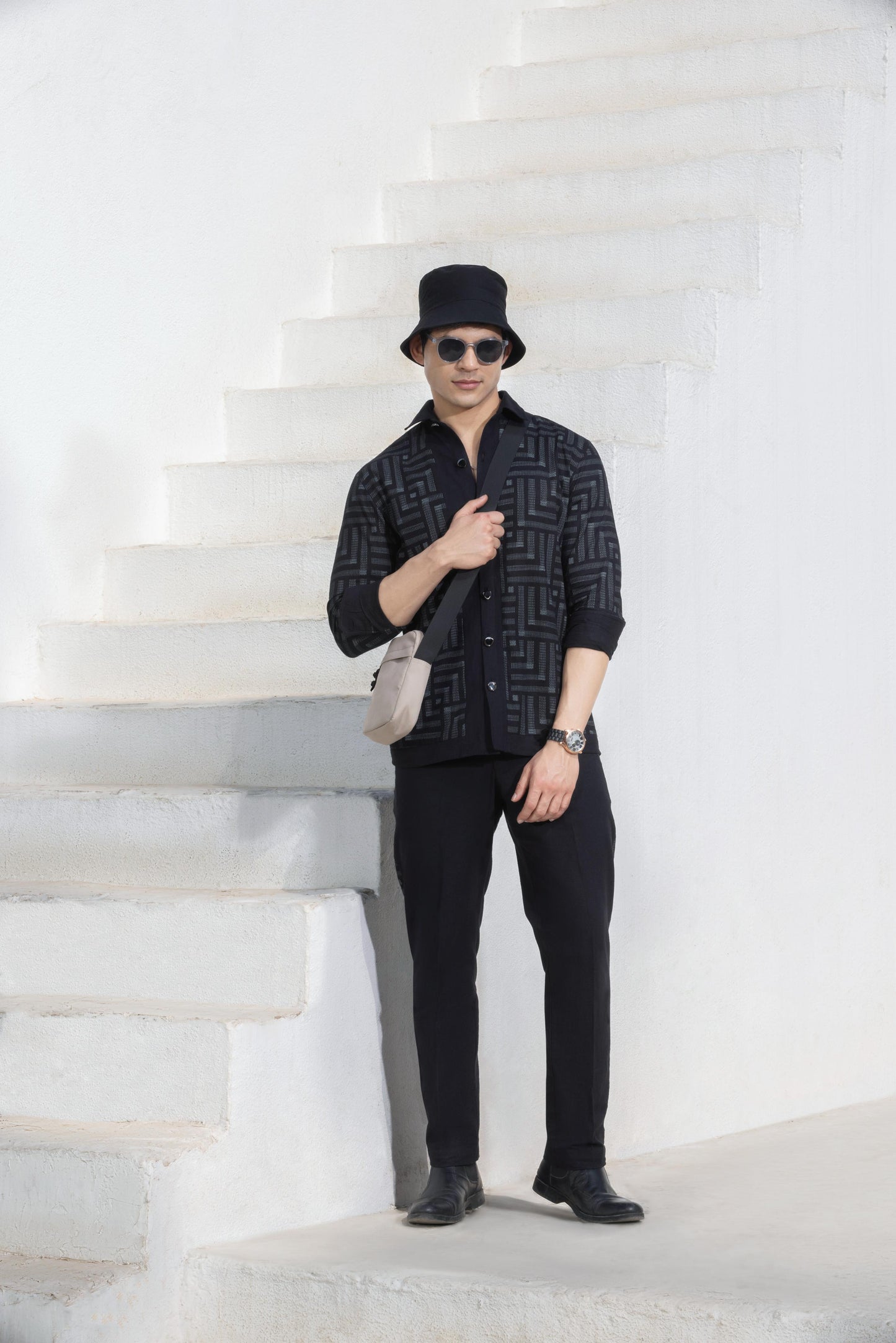 Onyx Linen Ensemble Cut And Sew Shirt