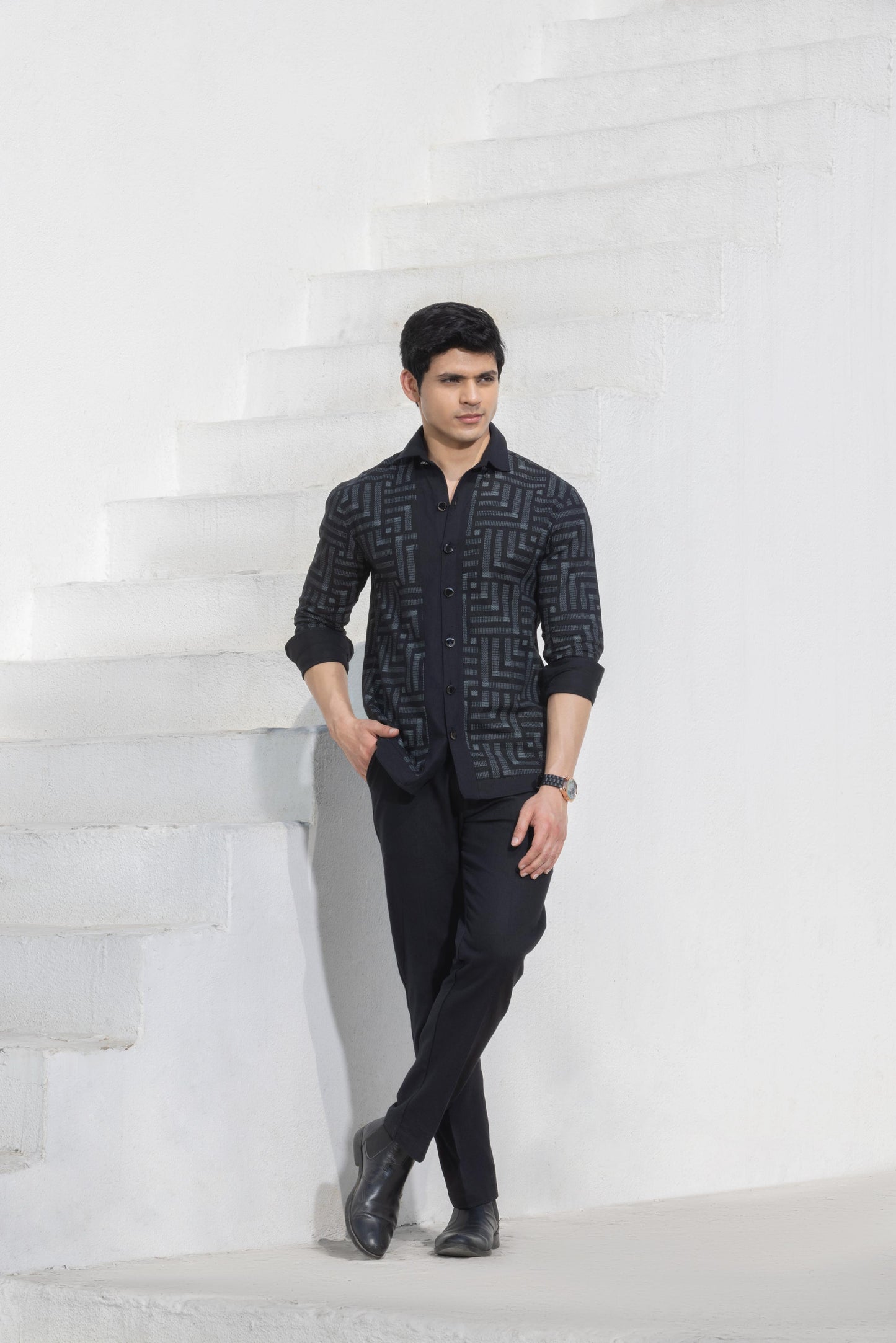 Onyx Linen Ensemble Cut And Sew Shirt