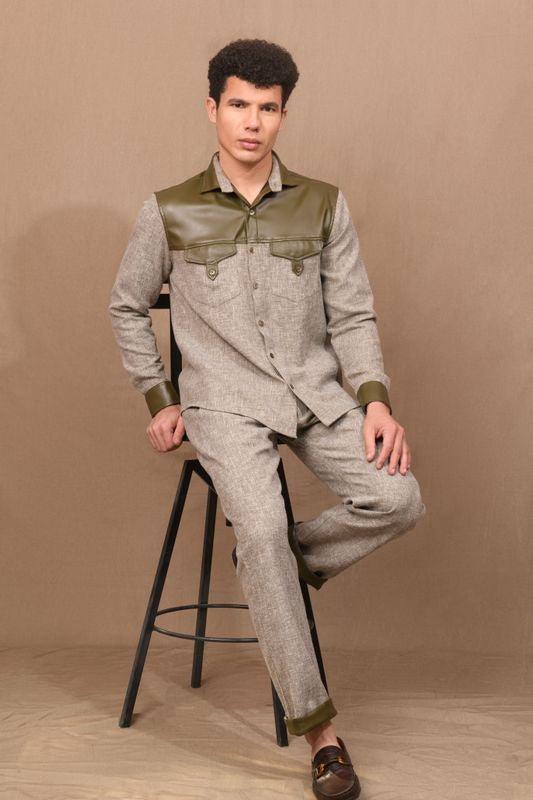 Olive &amp; Leather Shirt