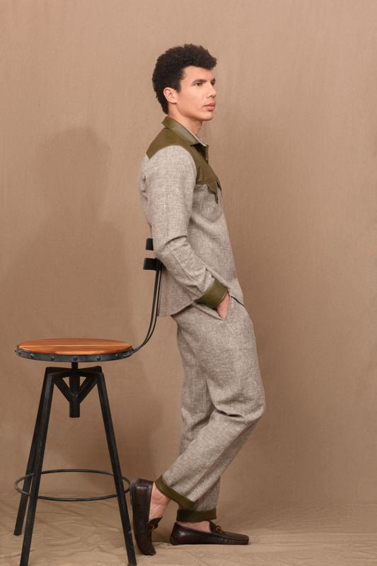 Olive &amp; Leather Shirt