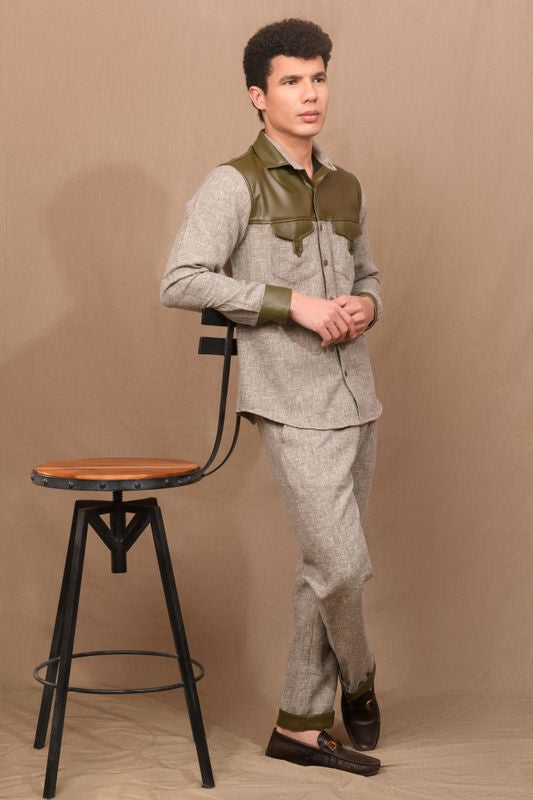 Olive &amp; Leather Shirt