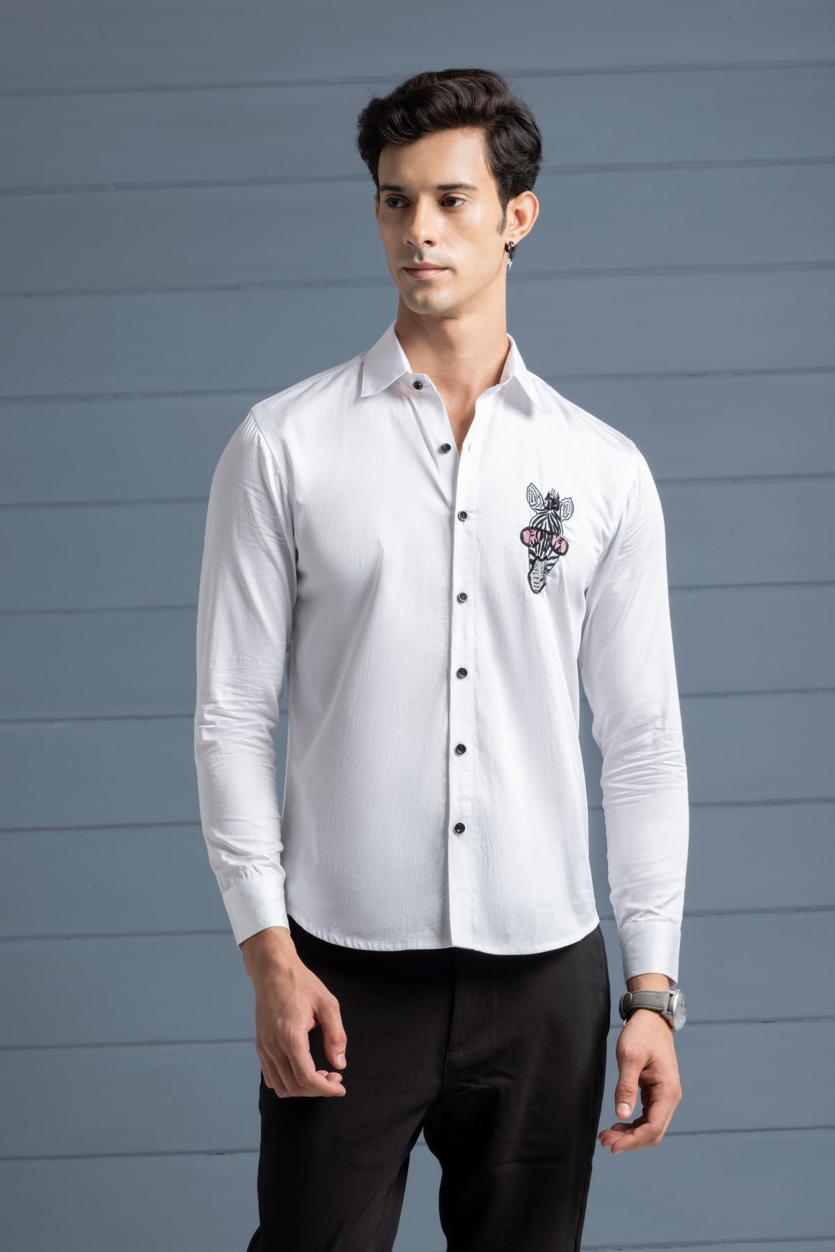 Suited Zebra Shirt - White  - Embroidered Shirts