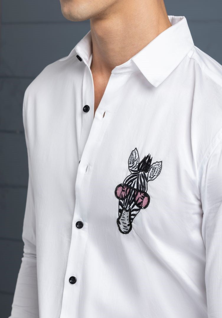 Suited Zebra Shirt - White  - Embroidered Shirts