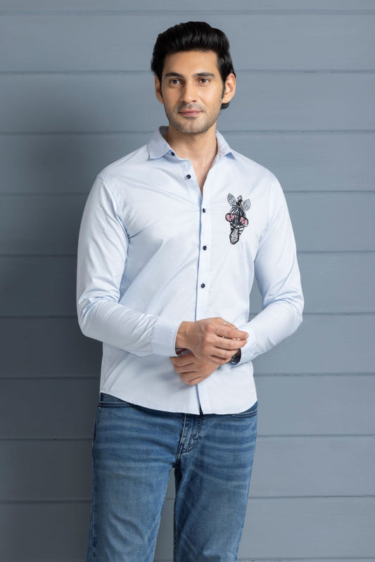 Suited Zebra Shirt - Light Blue - Embroidered Shirts