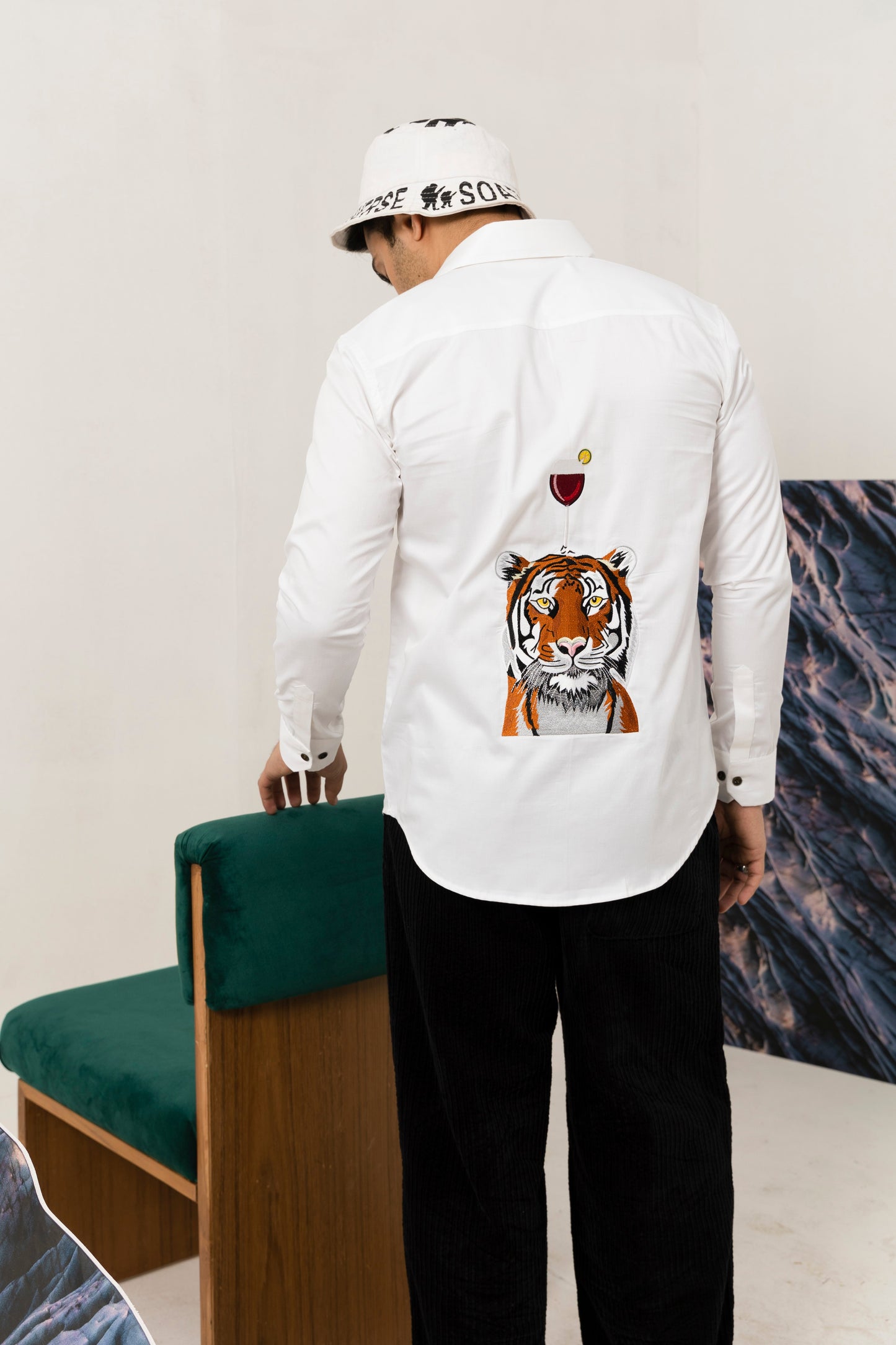 Tiger with a Glass shirt - Embroidered Shirts